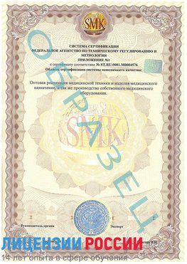 Образец сертификата соответствия (приложение) Медногорск Сертификат ISO 13485